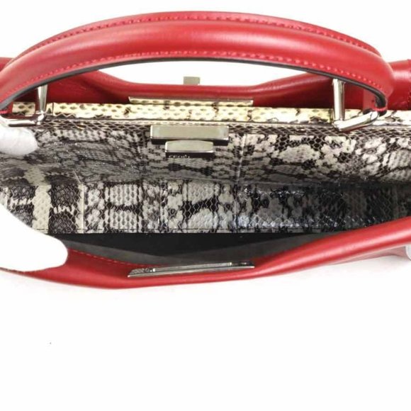 Authentic FENDI Peekaboo Handbag Shoulder Bag Dark Red Leather/Silvertone - Picture 9 of 16